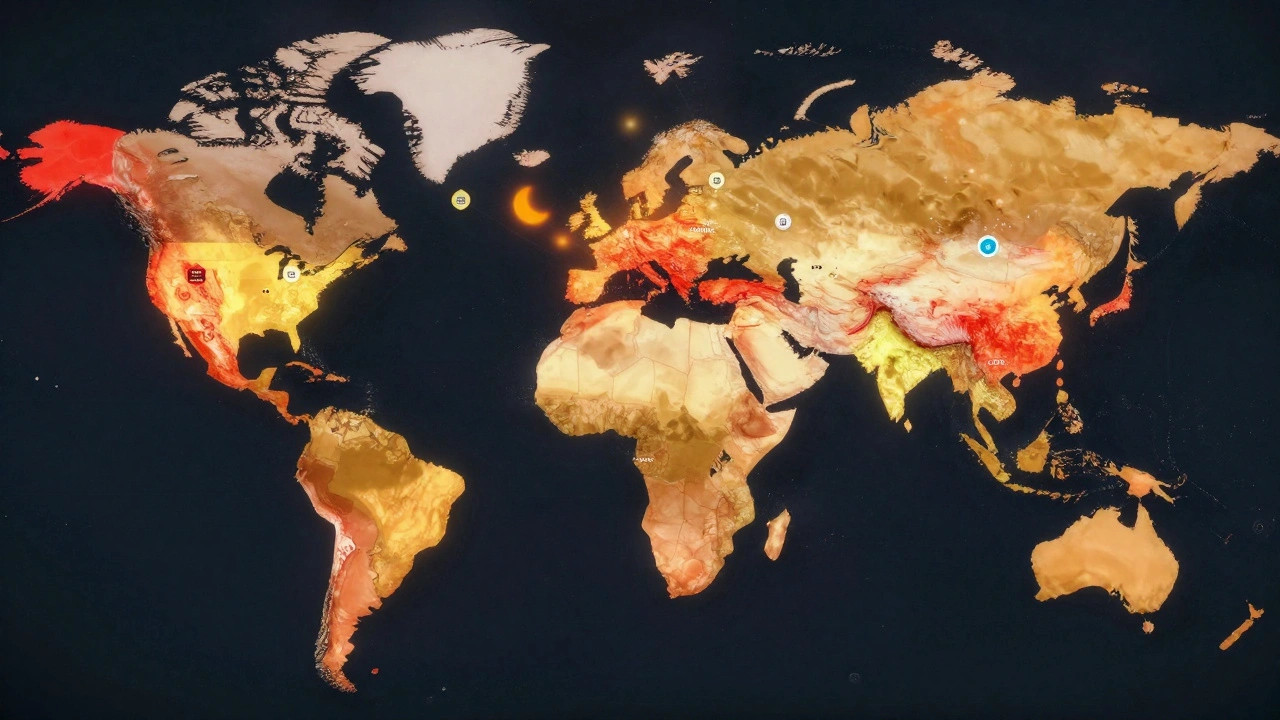 Global heat map highlighting Telegram ad performance regions with Mini App and conversion icons overlaid.