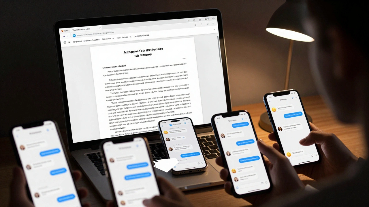 Journalist sharing detailed PDF documents in a Telegram group with AI summary visible