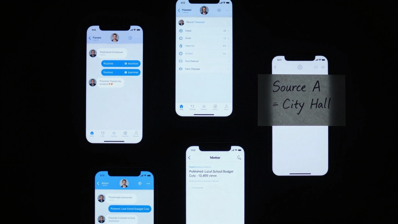 Multiple smartphones glowing in darkness, displaying Telegram admin roles and encrypted file alerts in a secretive setting.