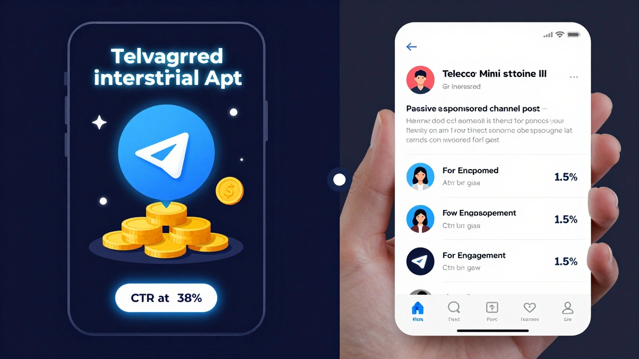 Side-by-side comparison of a high-engagement Mini App ad and a low-engagement channel post on Telegram.