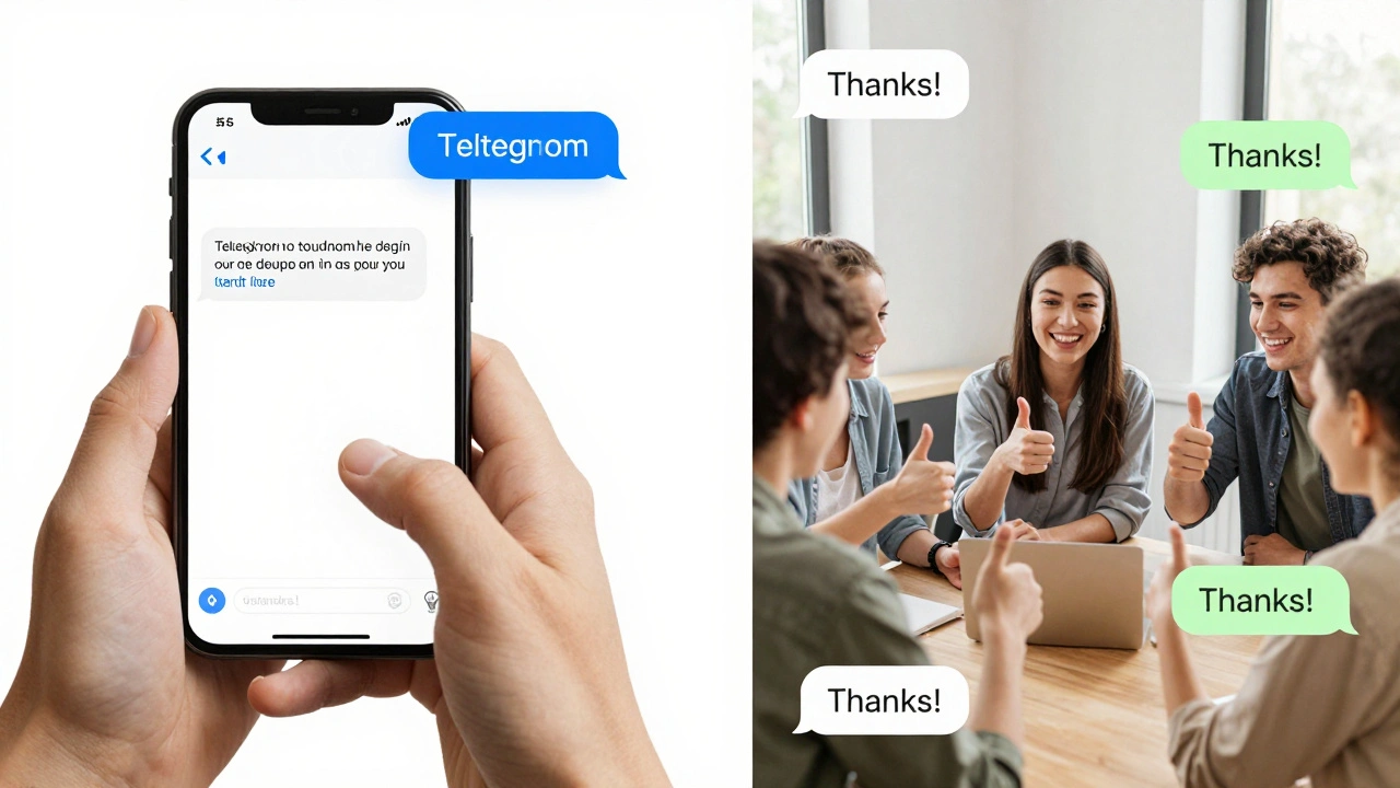 Someone posting a helpful message in a Telegram group with positive member reactions.
