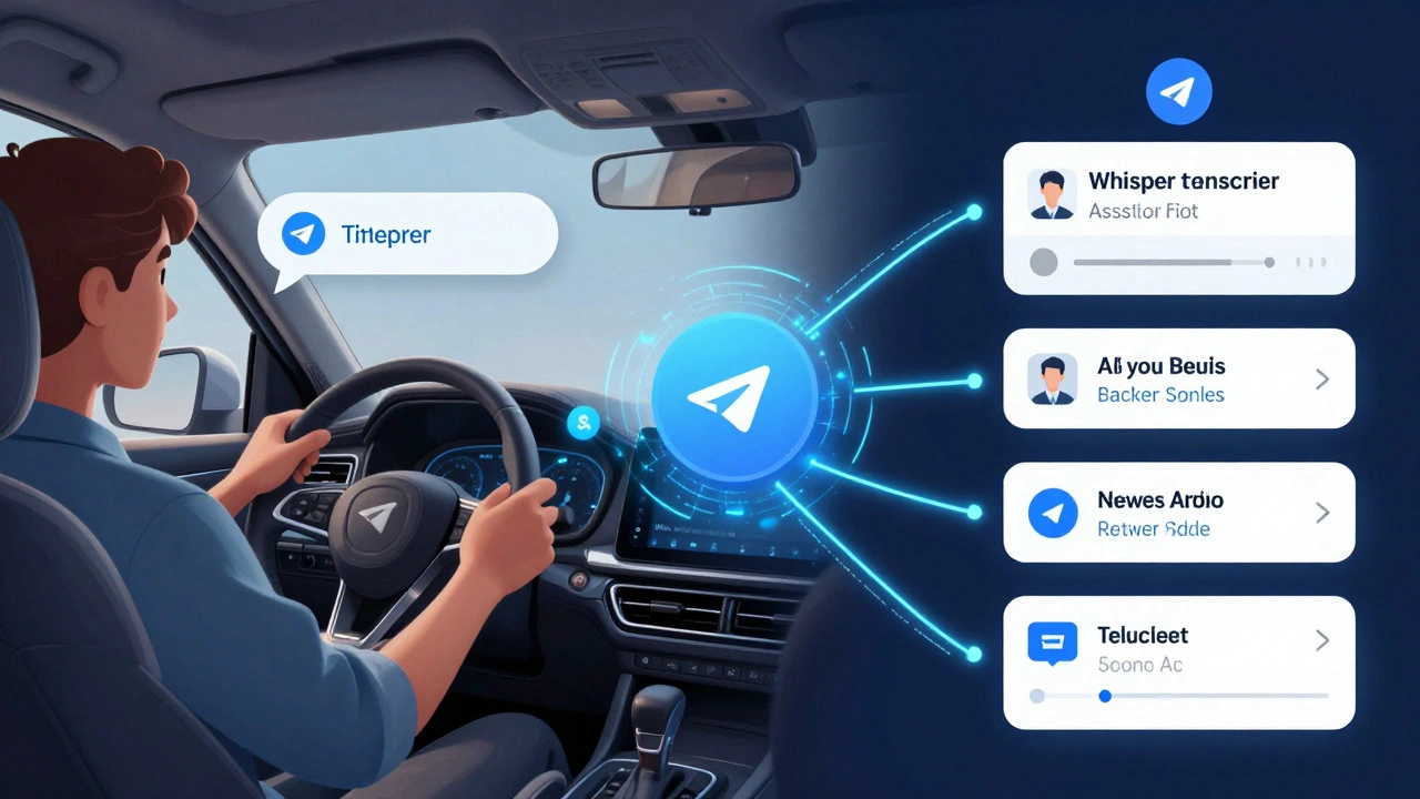 Workflow visualization of a Telegram AI assistant processing voice messages and live news data.