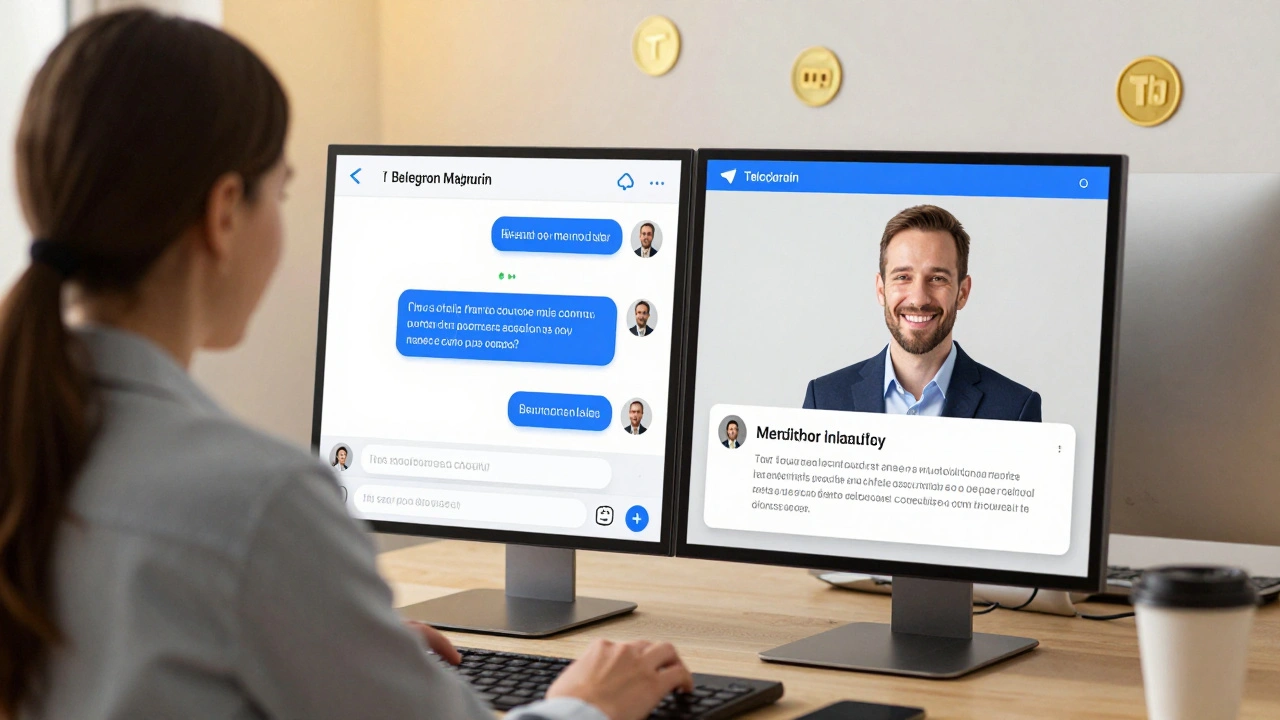 A business owner using a Telegram bot to provide real-time multilingual customer support.