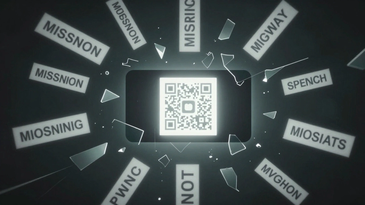 A central authentic video clip surrounded by distorted, misleading copies, with a glowing watermark and QR code at its core.