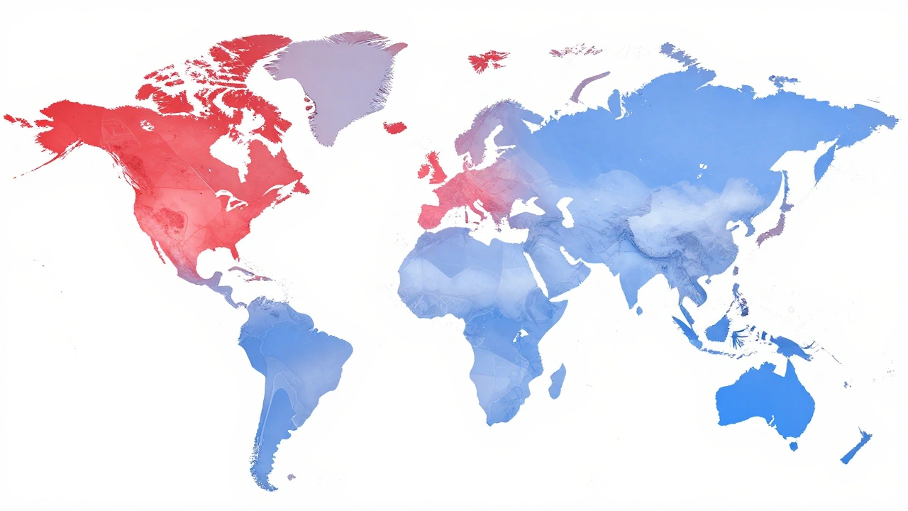 A global map with colored overlays showing male and female news engagement patterns across regions.