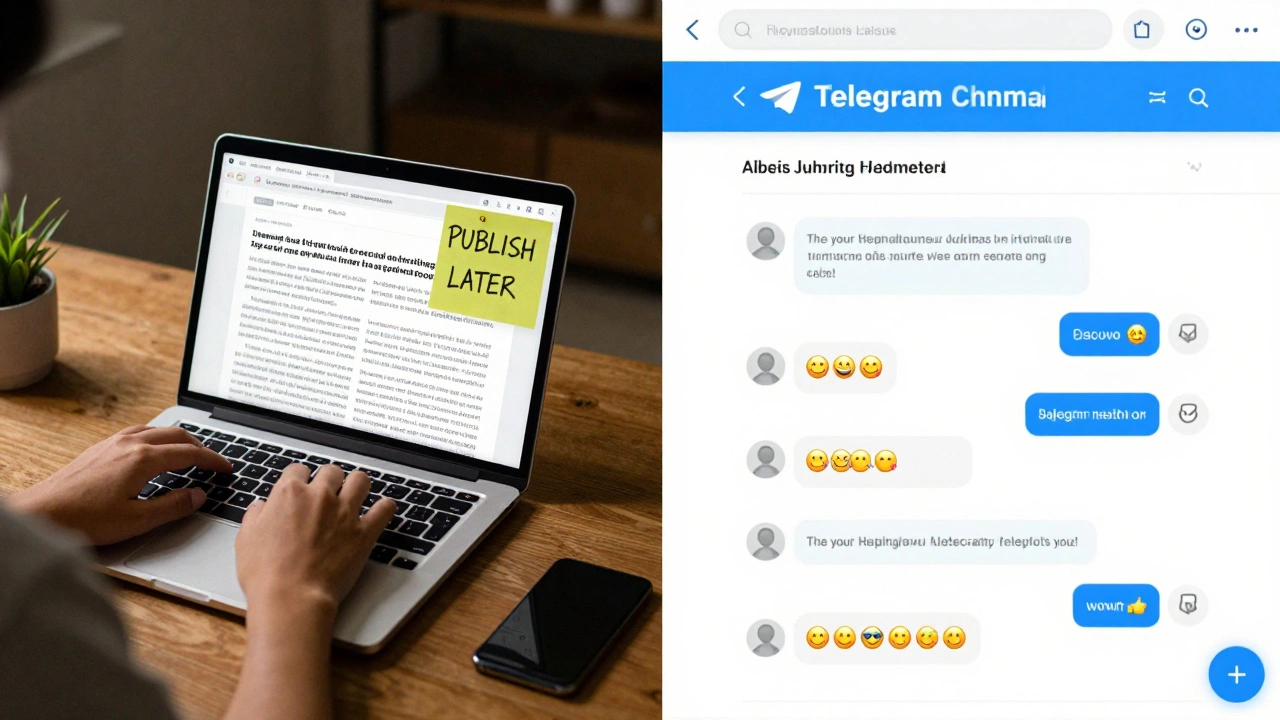 A journalist writing a story while it simultaneously appears on a Telegram channel with thousands of subscribers.