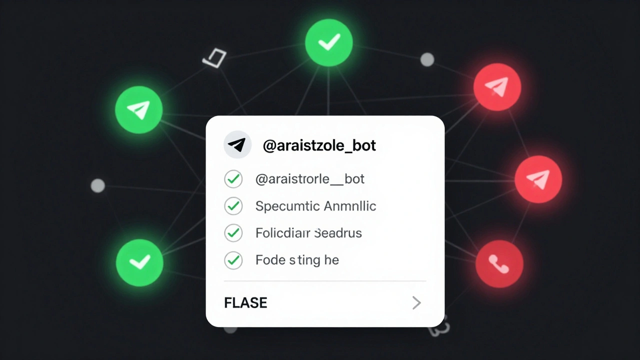 A Telegram user sends a suspicious message to @araistotle_bot, which responds with a verified fact-check overlay showing sources and verdict.