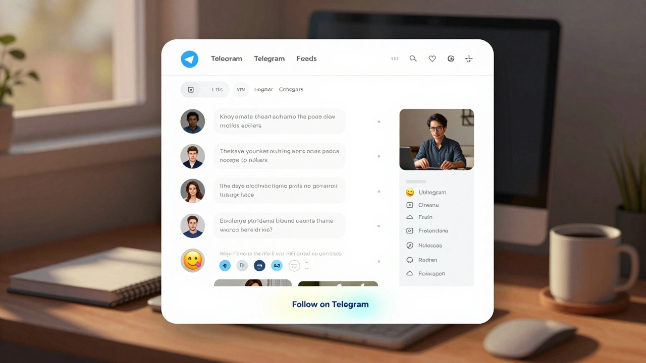 A website sidebar displaying a scrollable Telegram feed with avatars and post content.