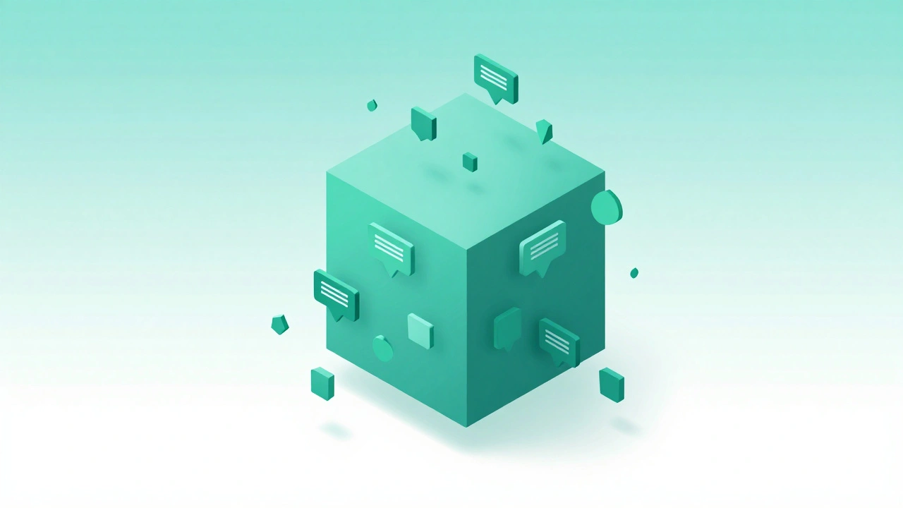 Abstract 3D icons merging into one smooth data cube