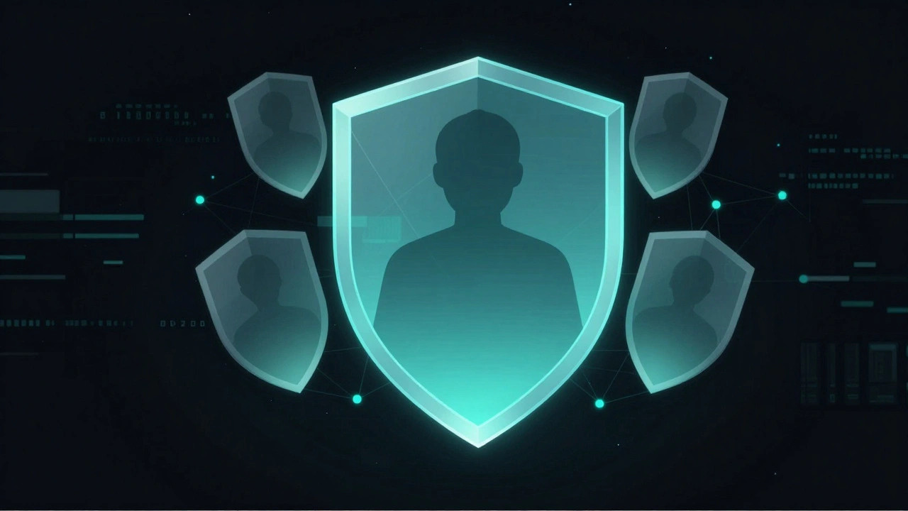 Abstract digital shield protecting user data concept