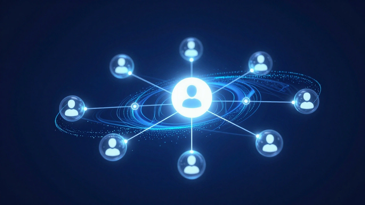 Abstract network of glowing nodes symbolizing automated membership management.