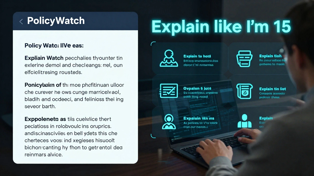 AI news bot streaming live legislative updates with simplified explanation interface.
