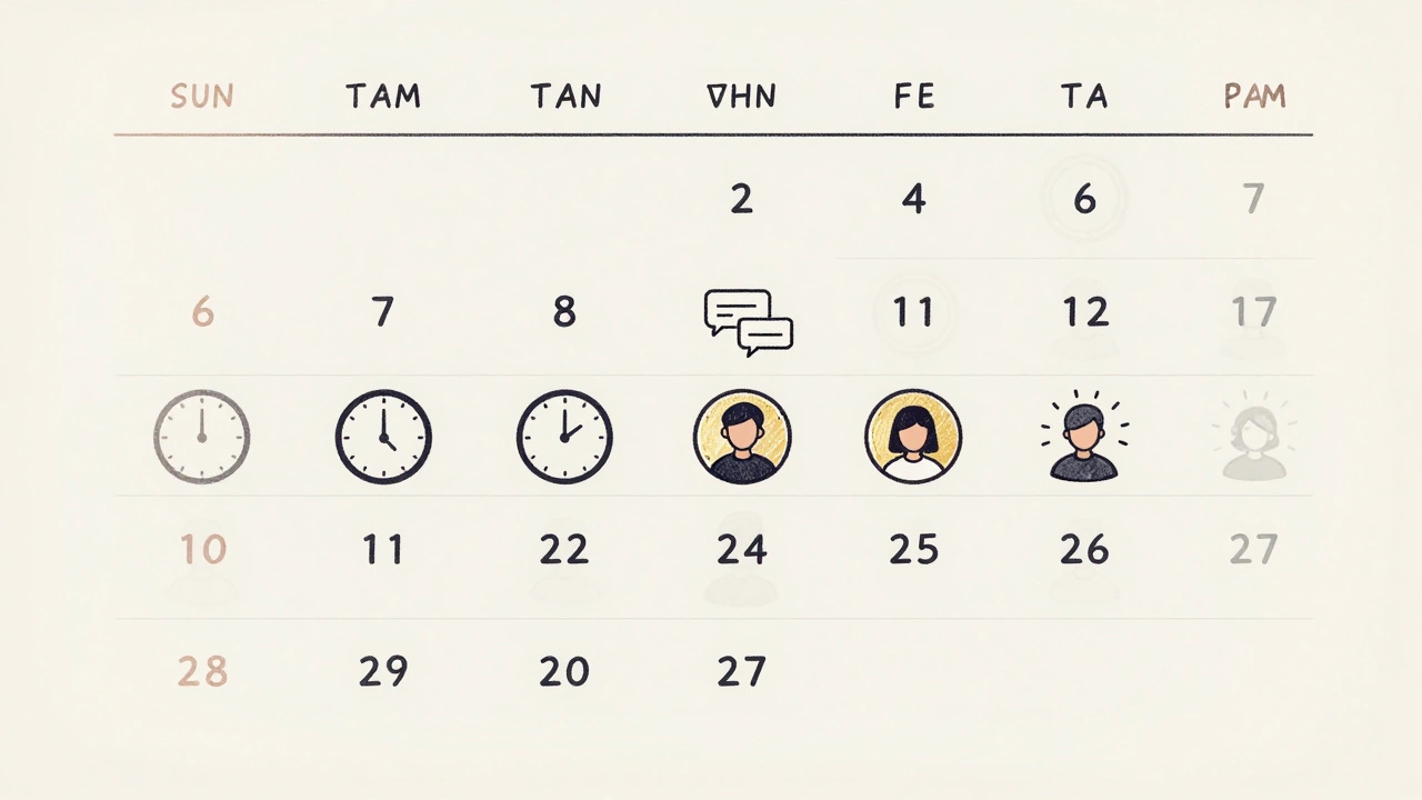Calendar showing daily activity patterns of loyal readers with icons for timing, comments, and shares.