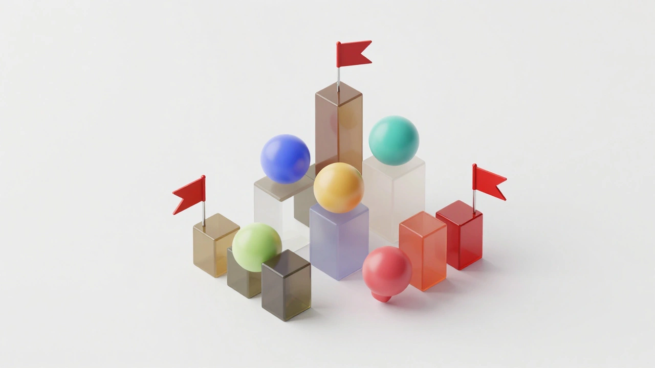 Colorful geometric blocks forming a balanced interlocking pyramid structure.