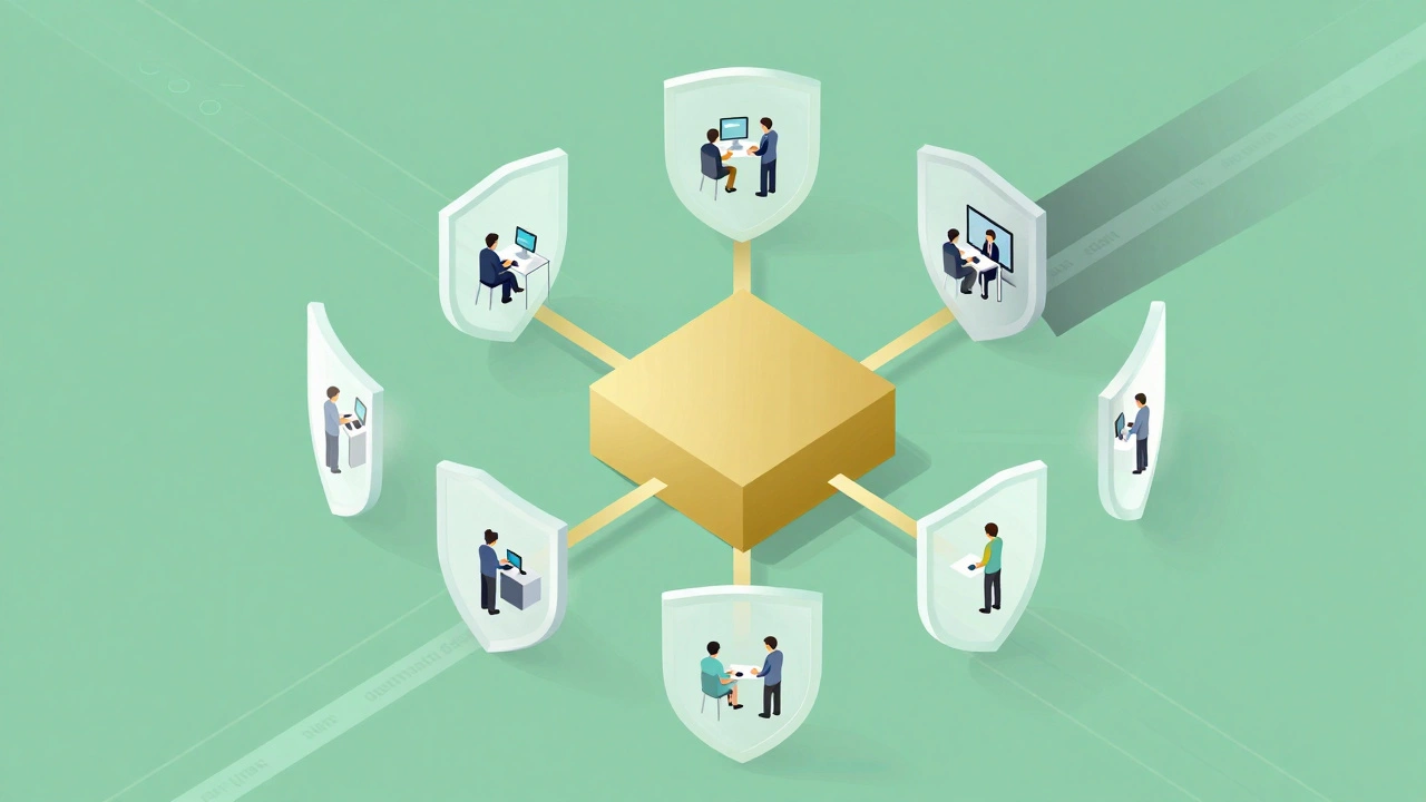 Conceptual illustration of digital safety shields filtering information.