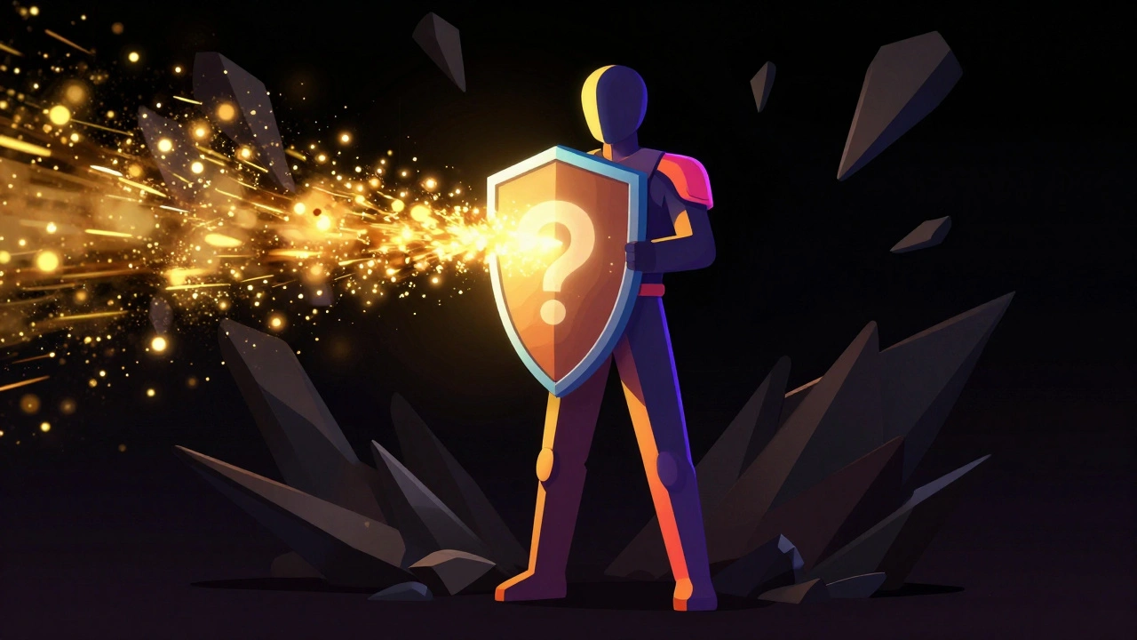 Figure filtering bright energy streams against dark void.