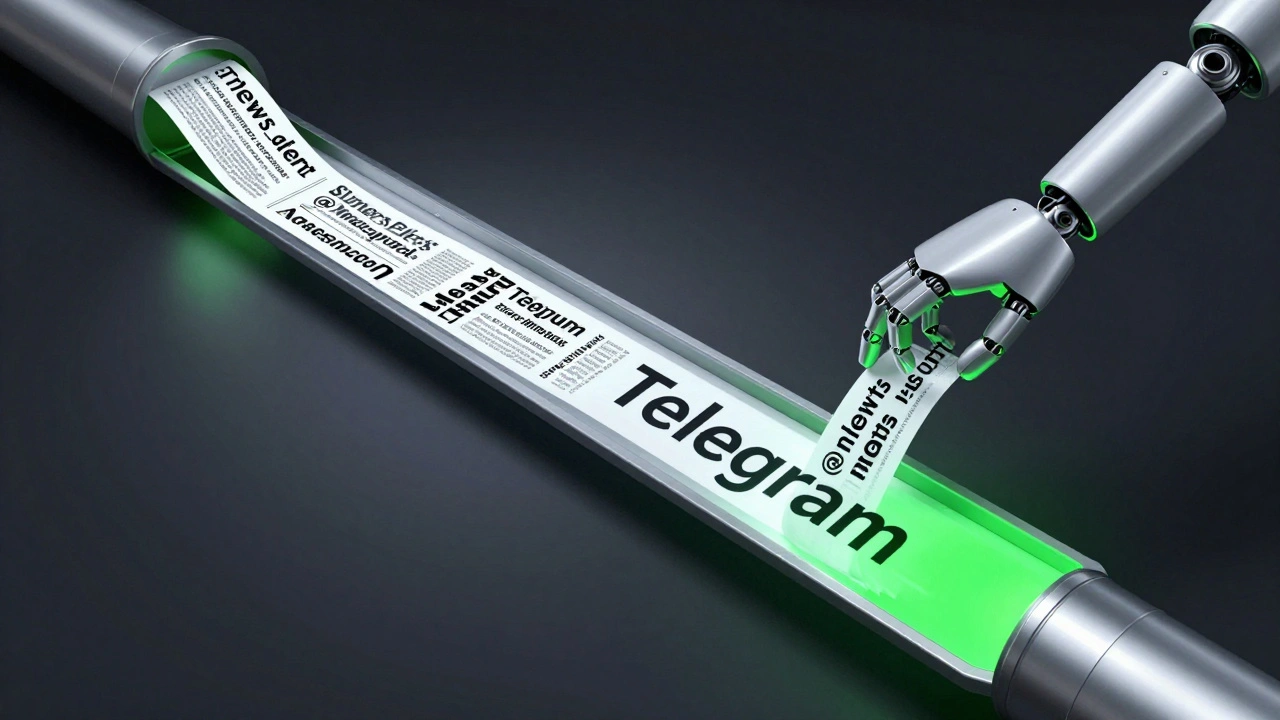 Flow of news content directed by a robot into a Telegram channel.