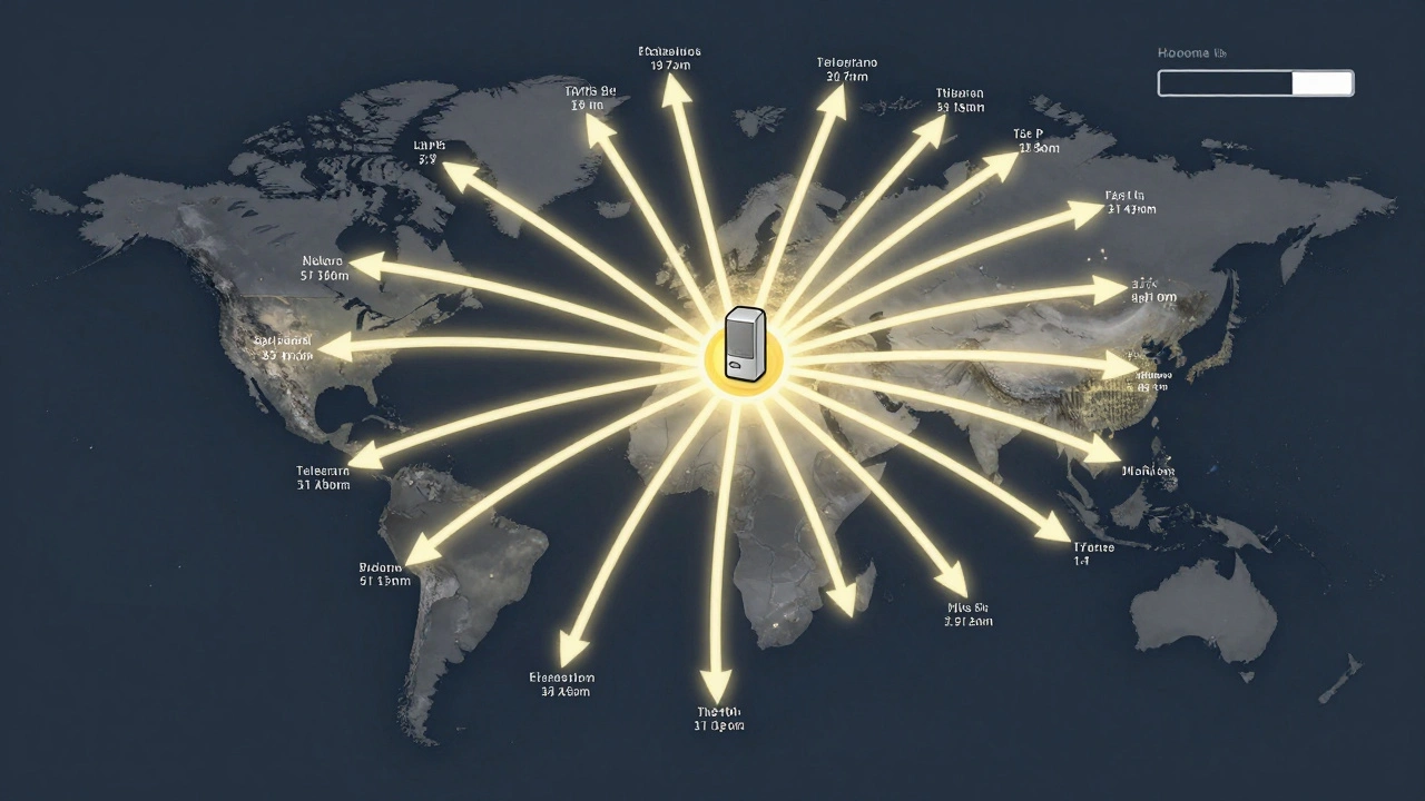 Global map with arrows showing Telegram delivery ahead of homepage update across time zones.
