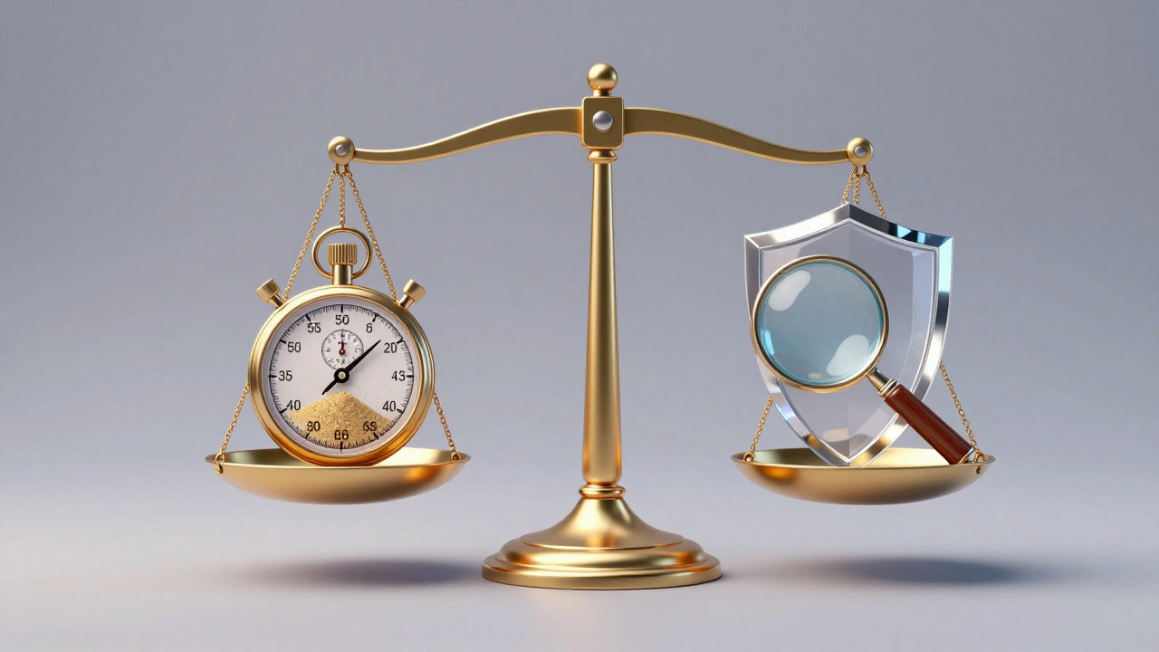 Golden scales balancing an hourglass and shield