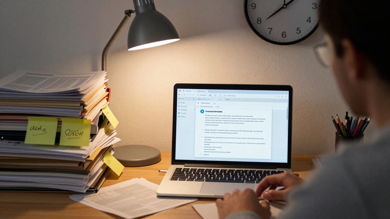 Journalist comparing Telegram message changes on laptop with printed archives and time intervals noted.