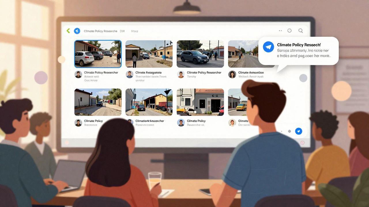Journalist interacting with reader via private message while story album displays breaking news timeline.