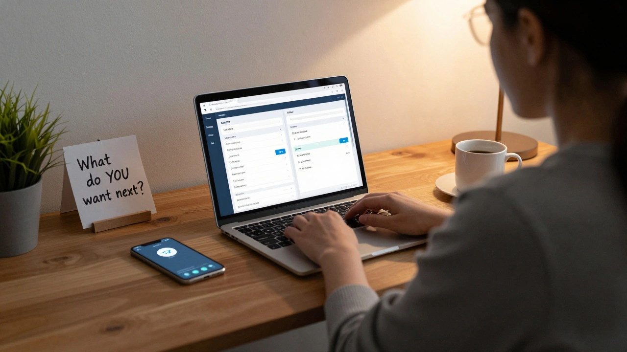 Journalist reviewing segmented subscriber data on laptop with a Telegram notification and handwritten note.