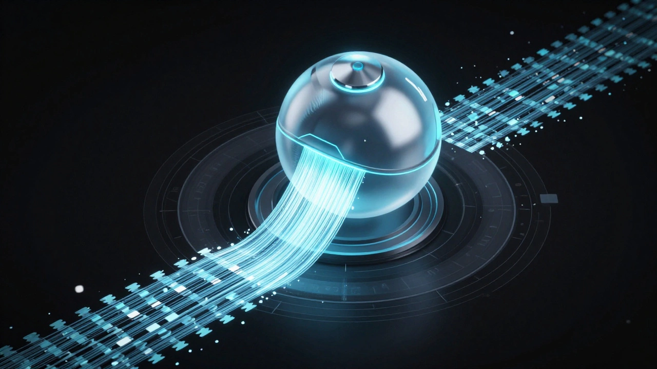 Metallic orb smoothing jagged data stream into clean ribbon