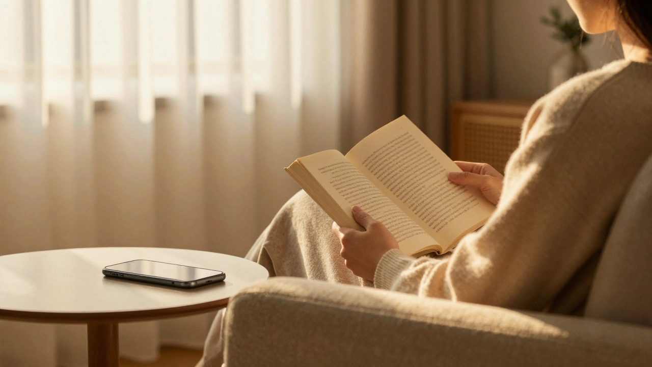 Person relaxing in chair with phone docked in sunlit room