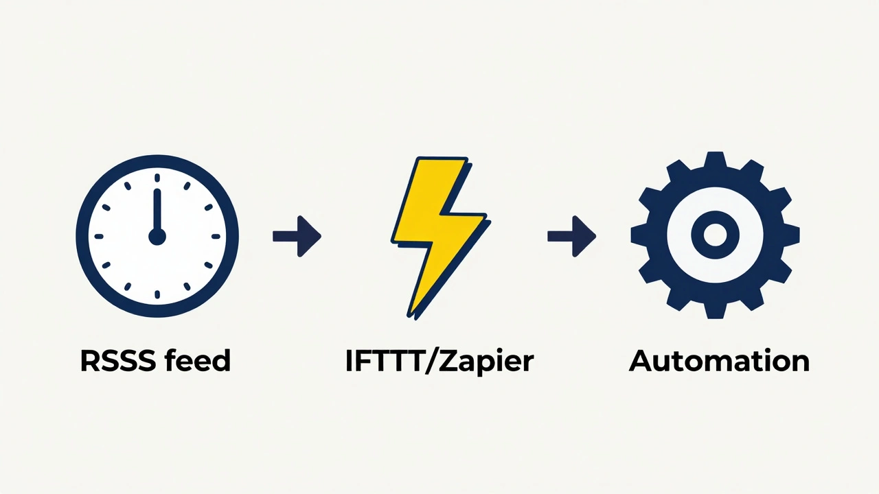 Three automation methods for syncing newsletters and Telegram, shown as a visual workflow with clocks and lightning bolts.