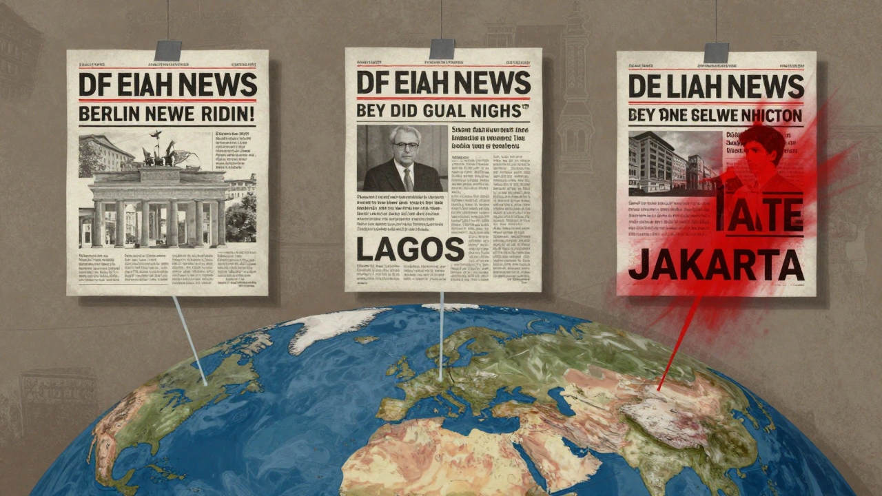 Three cities display the same news post with wildly different tones, illustrating cultural interpretation.