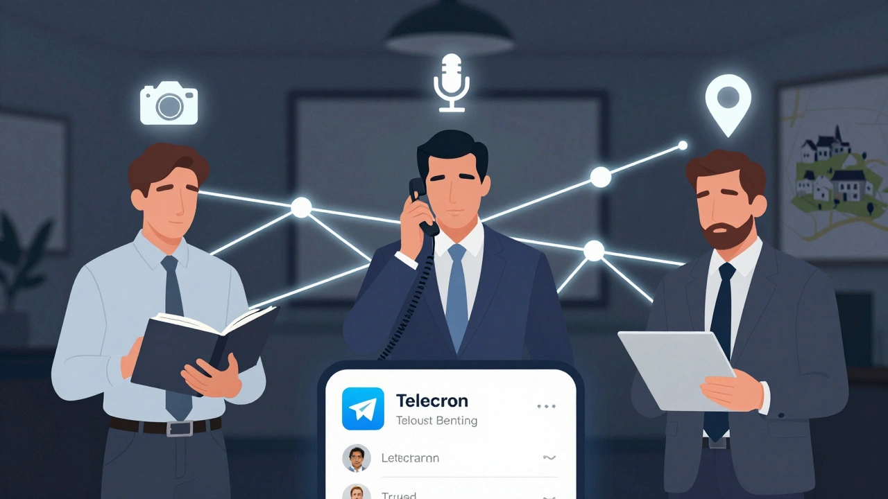 Three independent sources connected by verification lines above a Telegram interface.