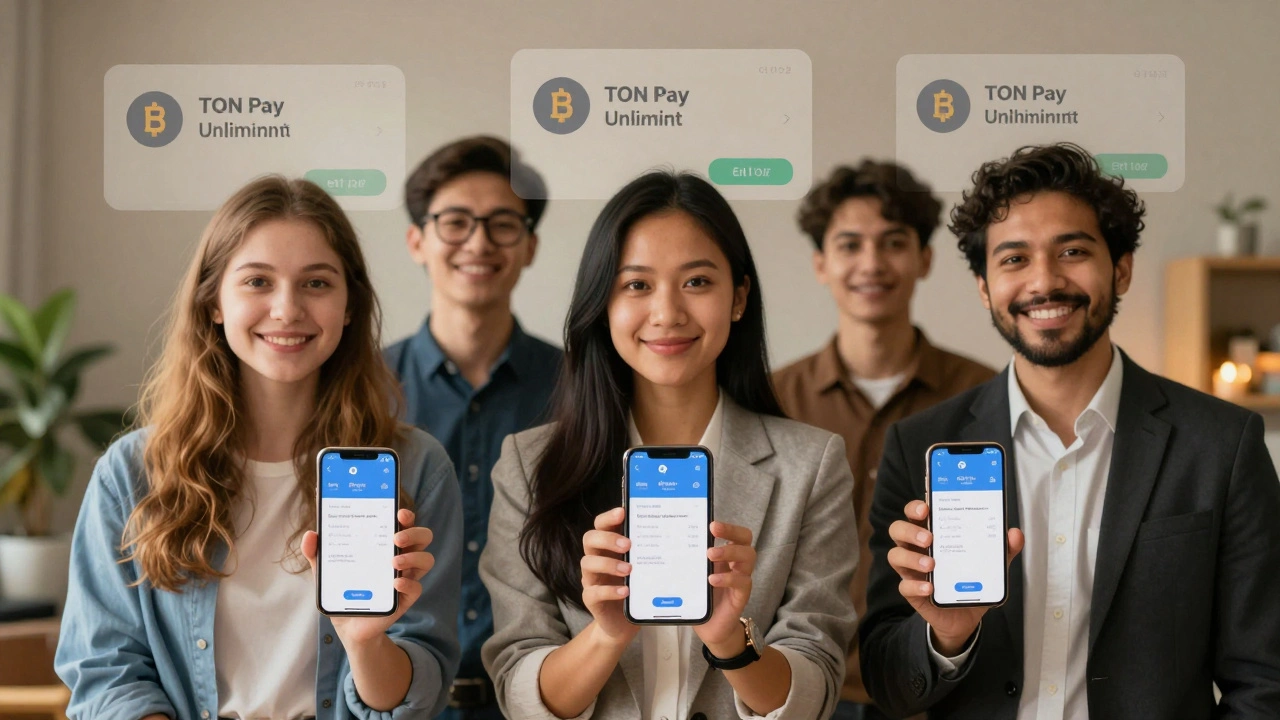 Three people in different countries using Telegram to sell news reports, with payment notifications floating around their phones.