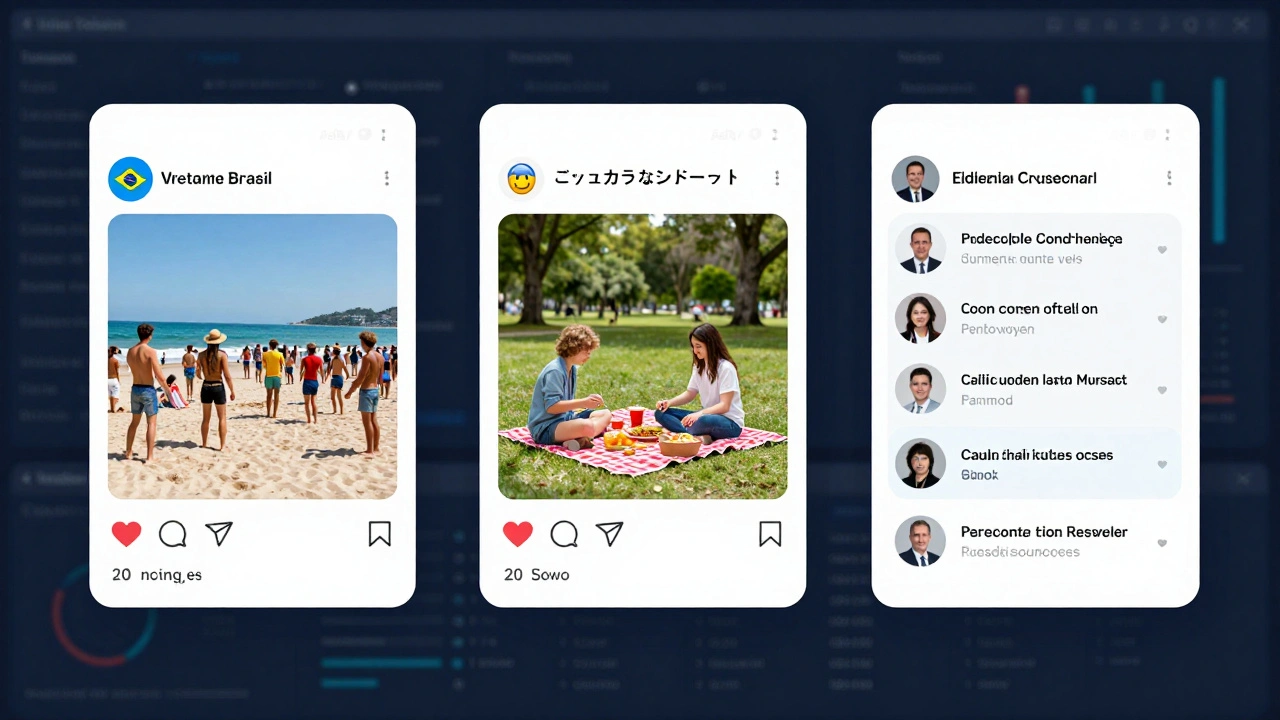 Three Telegram message templates tailored for Brazil, Japan, and Germany, showing cultural differences in imagery and tone.