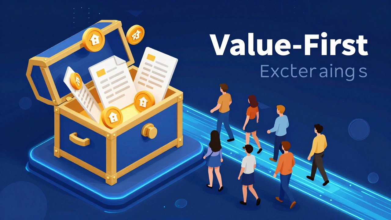 3D isometric art of people moving toward a treasure chest of digital resources