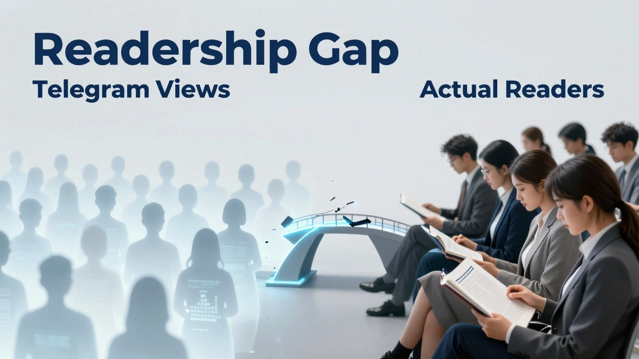 A conceptual split image comparing a large crowd of views to a small group of actual readers.