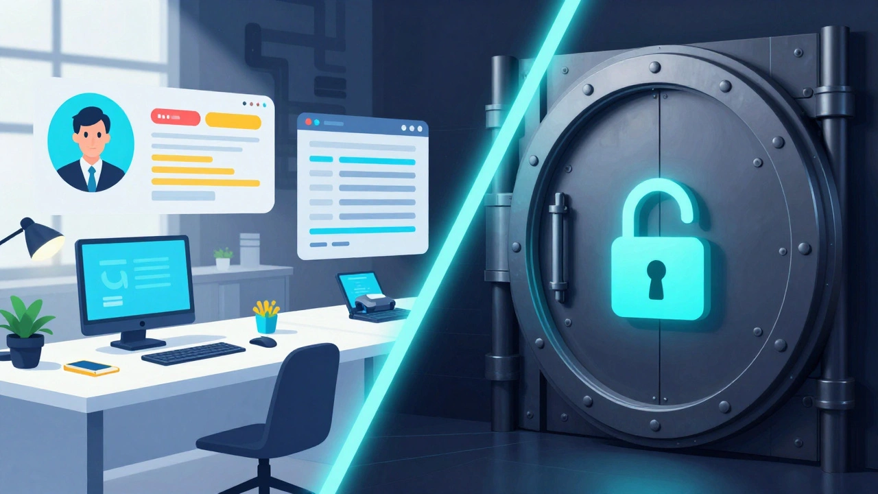 A conceptual split image showing a public professional profile and a locked private vault.