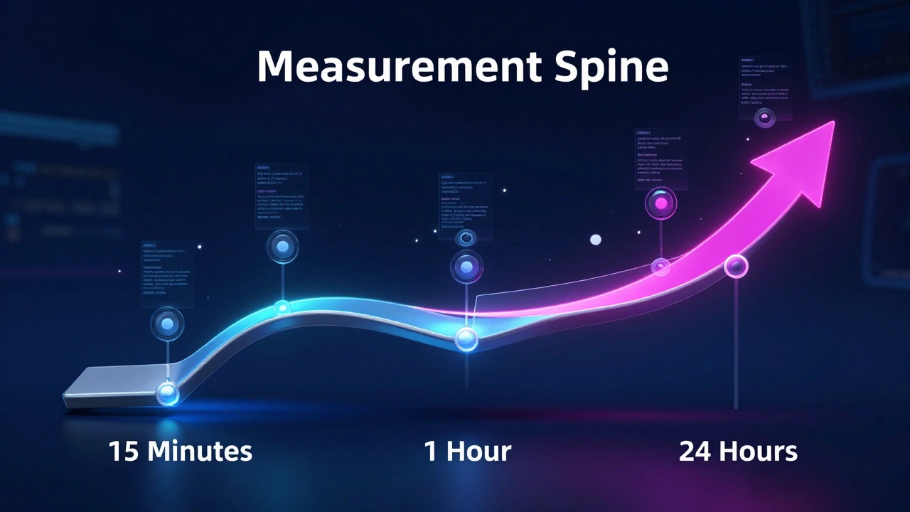 A digital timeline showing view velocity at 15 minutes, 1 hour, and 24 hours.