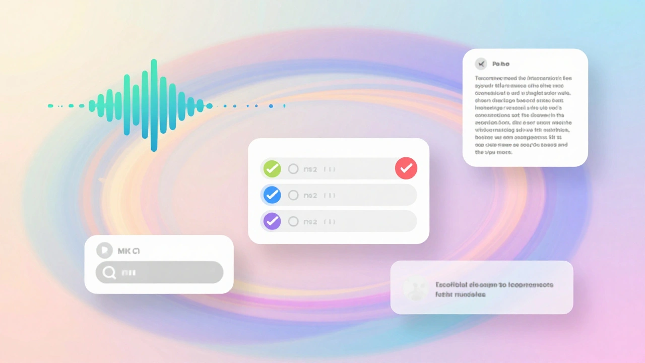A dynamic swirl of voice notes, polls, and text elements representing diverse content formats.