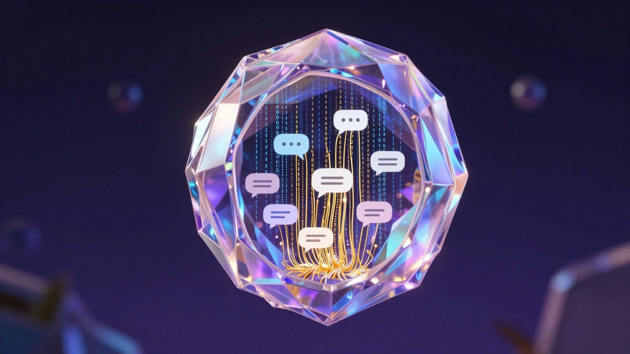 A glowing digital cocoon representing encrypted AI data processing