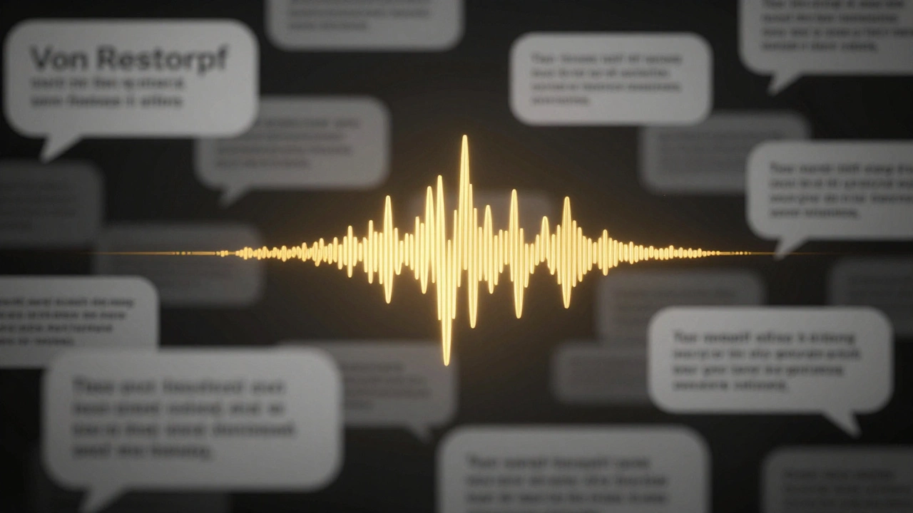 A glowing golden voice note waveform standing out among a series of grey text bubbles.
