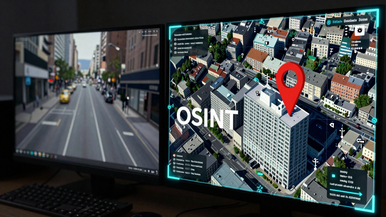 A split-screen comparison of a raw video clip and a satellite map for geolocation verification