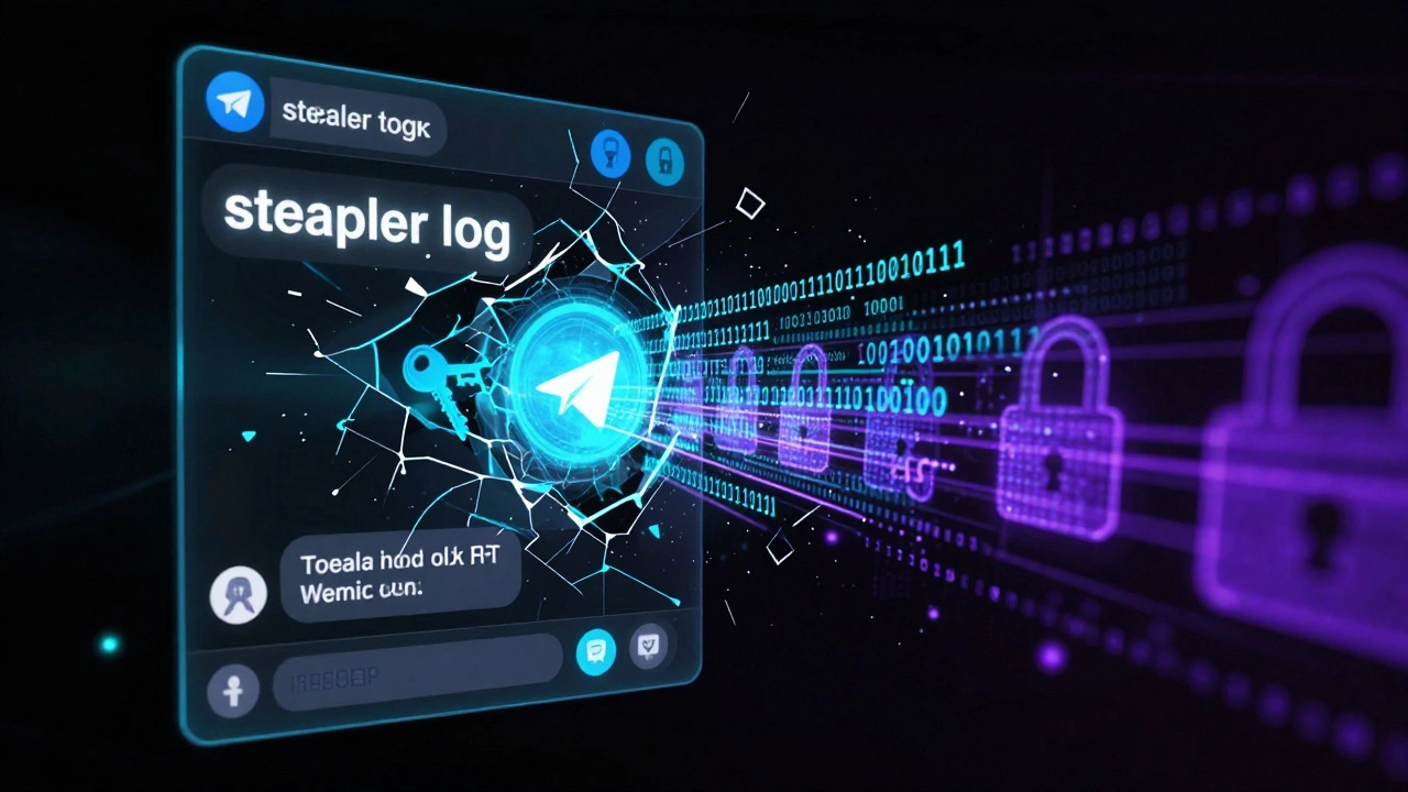 Abstract digital art showing data leaking from a messaging app into a cybercrime marketplace.