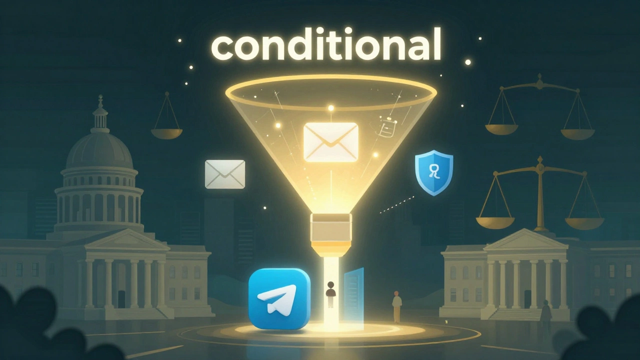 Conceptual illustration of a digital funnel moving users from a messaging app to a secure email list.