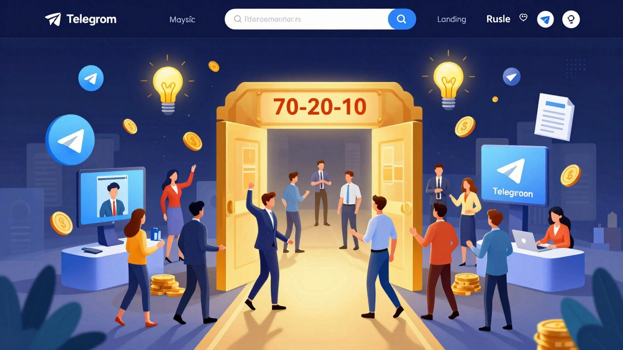 Conceptual illustration of people transitioning from a landing page into an active digital community