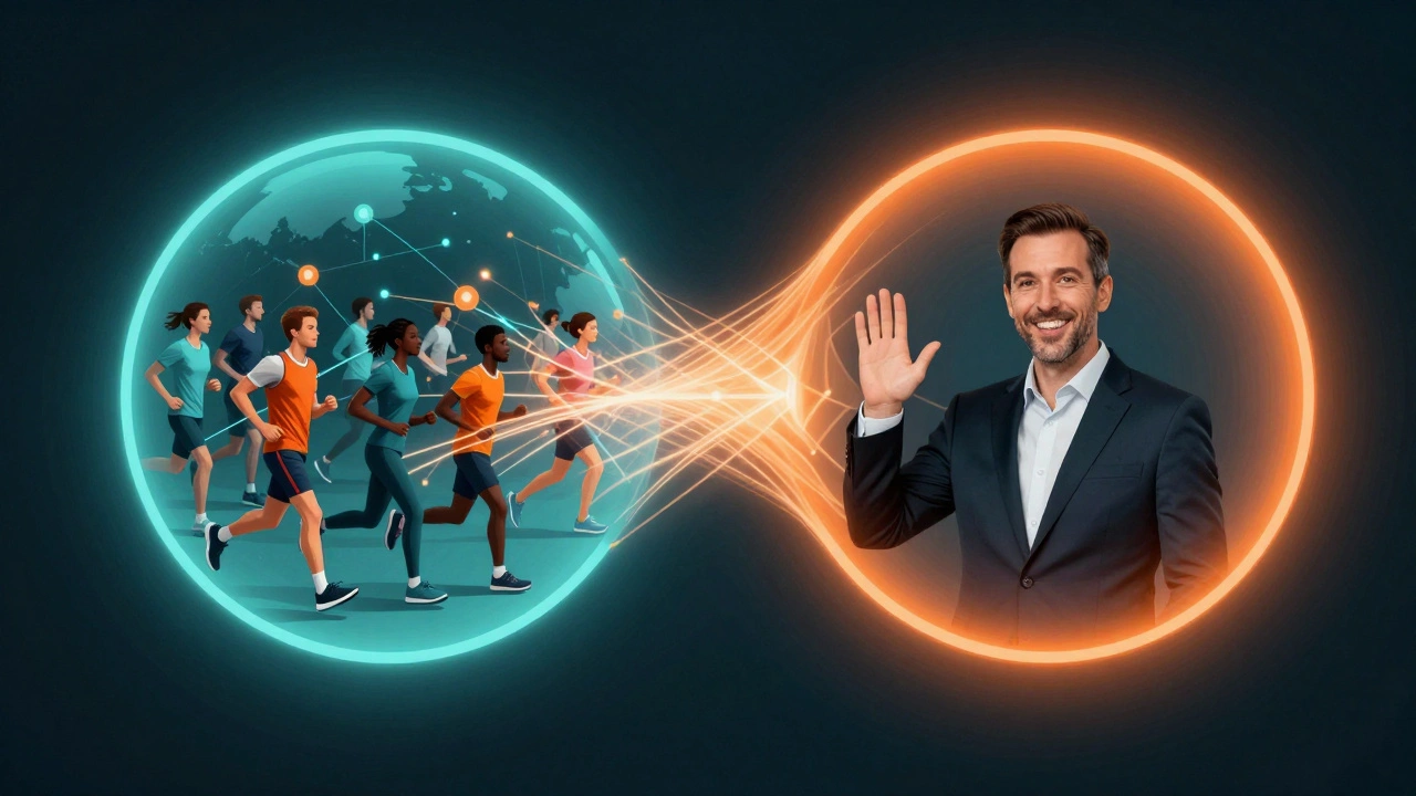 Conceptual illustration of two diverse audiences merging through a content takeover