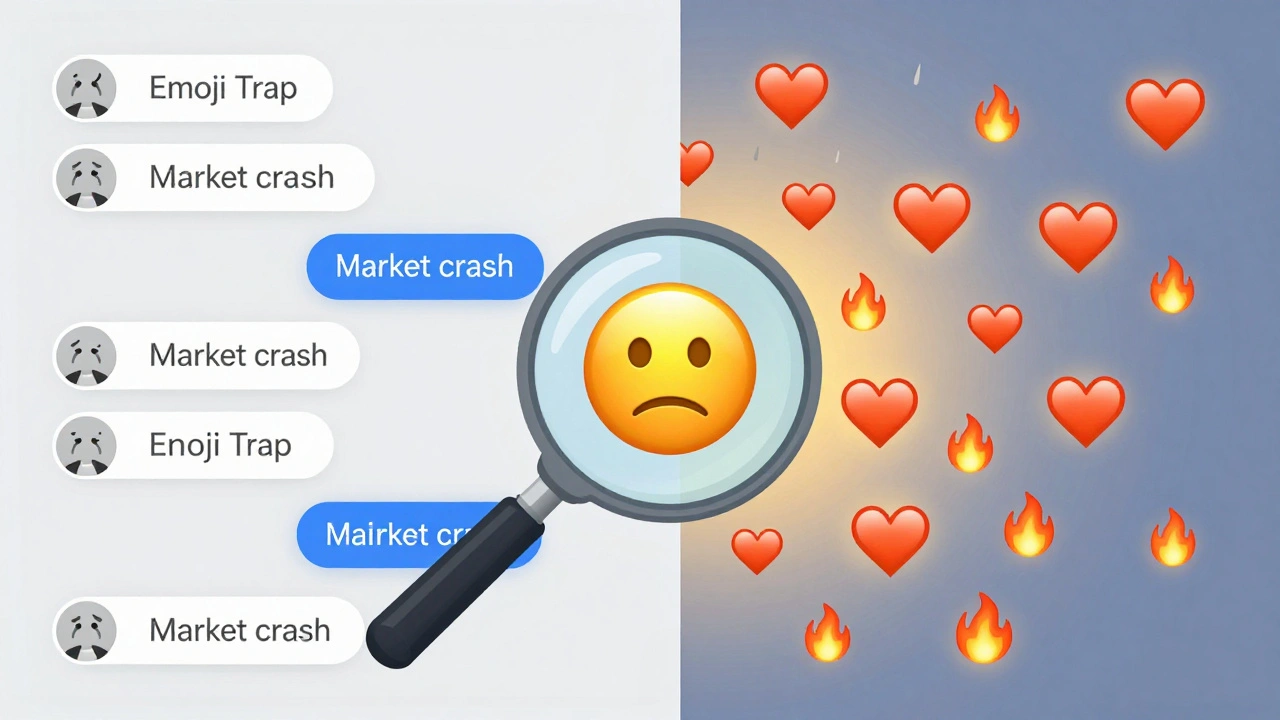 Conceptual illustration showing the contrast between negative text and positive emoji reactions.