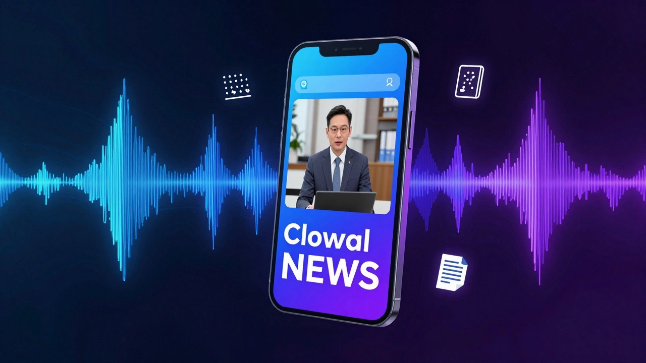 Digital art of a smartphone showing a news video with accessible closed captions.