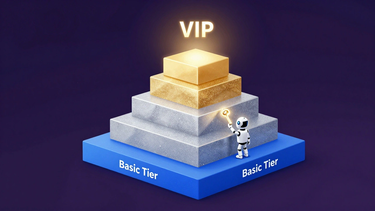 Digital illustration of a tiered membership pyramid from basic to VIP levels.