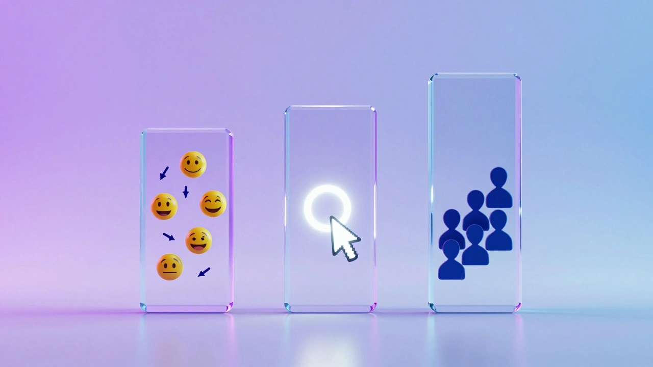 Three glass pillars representing engagement, conversion, and growth metrics.