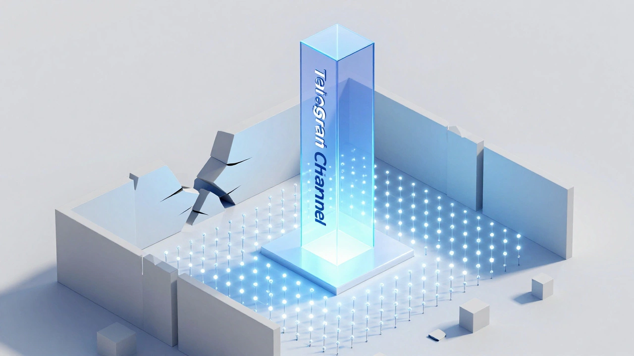 Abstract 3D graphic illustrating unlimited broadcast reach architecture